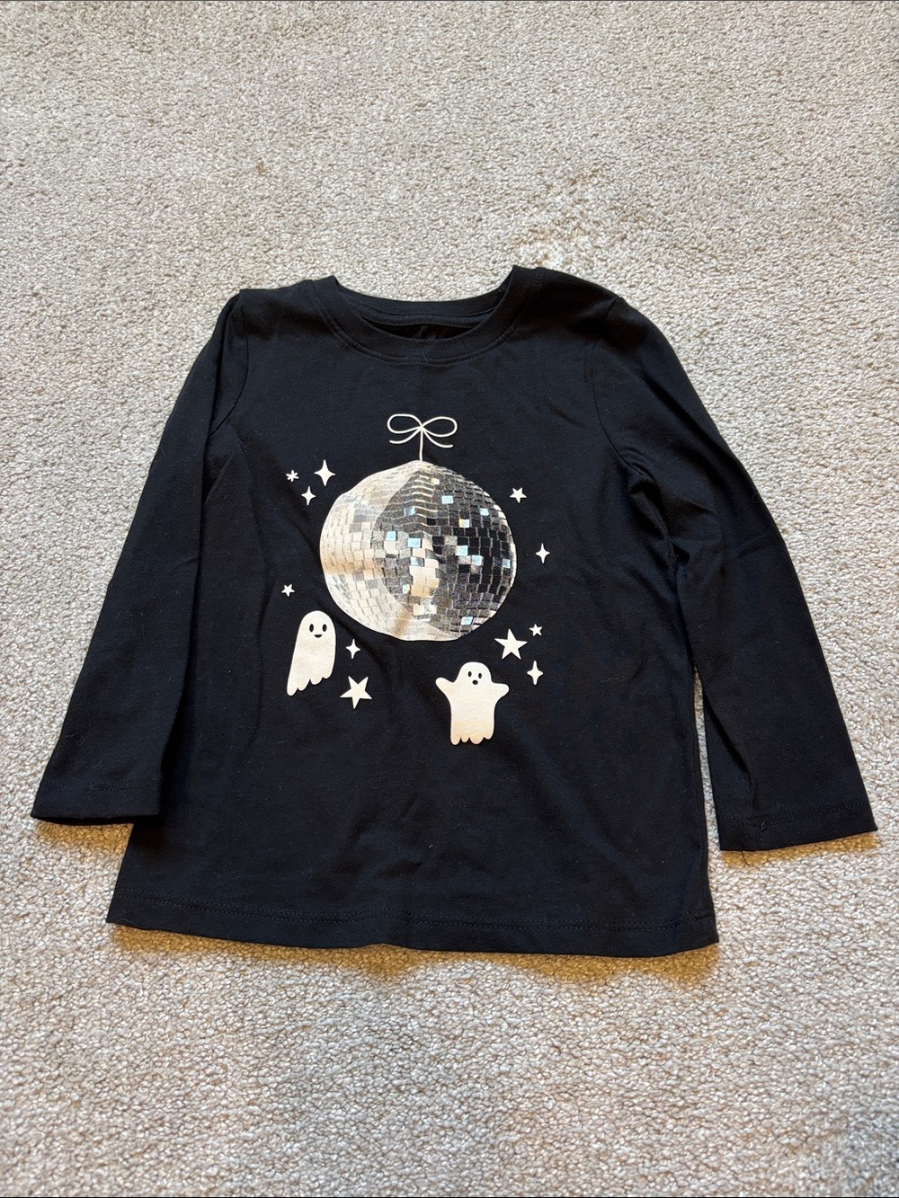 Cat & Jack Black Long-Sleeve Tee with Silver Disco Ball & Ghosts